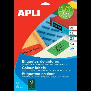 Stickers/etiketten Apli 70 x 37 mm Geel A4 20 Lakens