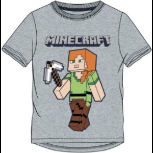 Minecraft t-shirt korte mouw - grijs met Steve - maat 140 / 10 jaar