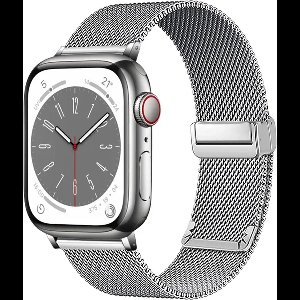 By Qubix Milanese bandje met vouwbare magneetsluiting - Zilver - Geschikt voor Apple Watch 38mm - 40mm - 41mm - 42mm - Compatible Apple watch bandje