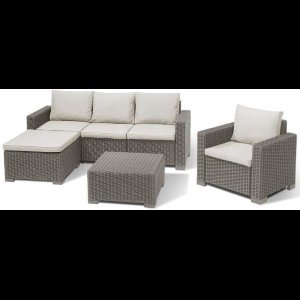 Tuinmeubilair - In gevlochten rattan imitatiehars - Allibert door Keter - 5 personen - Moorea - Cappuccino