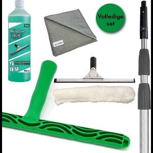 Professionele Glasreinigingsset 6in1 - Ramen wassen 4,5m steel! - Raamwisser 35cm, UNGER Inwasser, Speciale Glasdoek!