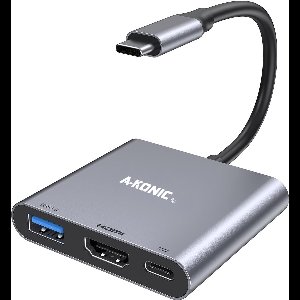 A-KONIC USB C Hub 3 in 1 – 4K HDMI – USB-C Opladen 100W / Power delivery – USB 3.0 – USB Splitter - SpaceGray