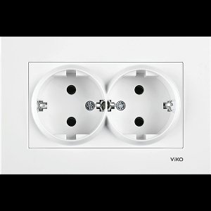 Wandcontactdoos-Stopcontact Inbouw (Dubbel)-WIT-Randaarde-Inclusief Afdekraam-Panasonic Viko