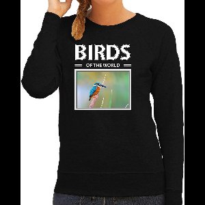 Dieren foto sweater IJsvogel - zwart - dames - birds of the world - cadeau trui vogel liefhebber XXL