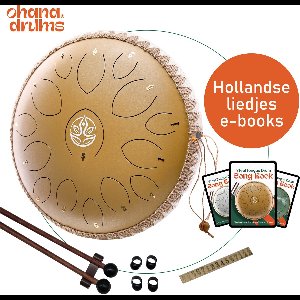 Ohana Drums® Tongue drum – Handpan – Zonnegloed Goud – 36 cm Ø – Klankschaal – 15 noten – Yoga Drum – Muziekinstrument voor kinderen - Chakra meditatie en ontspanning - Incl. Hollandse liedjes e-book