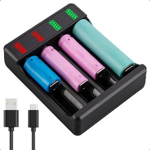 Tech Essentials® 4-Slots 18650 Batterij Oplader USB-C - 10440/18650 - Li-ion - Flat Top - Houder - Accu - Lithium