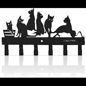 Kinderkapstok - katten - Kinderkapstok haakjes - Babykamer Kapstokken - 42cm - 6 haken – design Kapstokken - Inclusief bevestigingsmateriaal – Wandkapstok - Babykameraccessoires - Kinderkamer haakjes - Zwart - Modern