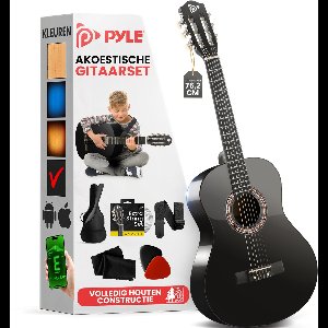Pyle Akoestische Gitaarset- 1/4 Maat Gitaar -Volledig Houten Instrument voor Kinderen, Volwassenen- 76,2 cm
