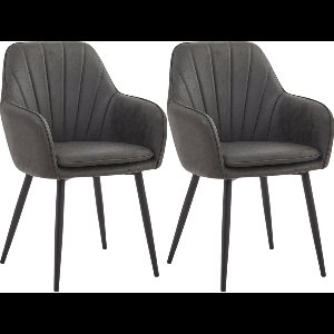 Colenis® - Melissa Eetkamerstoel - Set Van 2 - Antraciet - Microfiber - Microvezel - Met armleuning