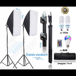 HiCHi Studiolampen Met Statief - 210Cm Hoog - Inclusief Tas en RGB Lamp