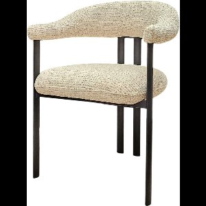 Maizu - Eetkamerstoel Essenza - Set van 6 - Moderne Design - Zwart Metaal & Crèmekleurige Bouclé Stof