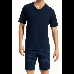 Uncover by Schiesser Pyjama korte v-hals nachtblauw - UNCOVER Heren Shortama - nachtblauw