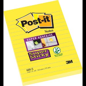 Memoblok Post-it 660 Super Sticky 102x152 geel met lijn 75 vel | 6 stuks