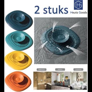 Heuts Goods - 2x Gootsteenzeef - Gootsteenstop - Afvoerzeef - Afvoerstop - Spoelbal - Bad - Douchebak - Keuken - Wasbak - Badkuip - Siliconen - Donkerblauw - 2 Stuks