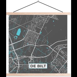 Posterhanger incl. Poster 60x60 cm - Schoolplaat - De Bilt - Kaart - Plattegrond - Stadskaart - Textielposter - Blanke latten - Stadskaart