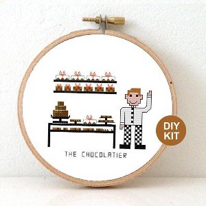 Borduurpakket Chocolatier. DIY kado voor hem. Kado voor chocolade fanaat, chocolade proever of pattiserie eigenaar