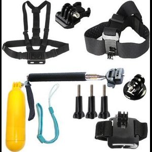 6-in-1 Sports Accessoires Set Groot (Head, Chest en Wrist Strap, Selfie stick, Bobber en Base Adapter) voor Go Pro 4 5 6 7 Hero, SJCAM, Xiaomi, GitUp, Eken en meer camera´s