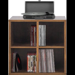 VDD Vinyl - Platenspeler Meubel - Lp kast - Vinyl kast - Platenspeler kast - Lp meubel - Platen kast - Vinyl opberg systeem - Lp platen opbergkast - Opbergen lp vinyl platen - Vinyl opbergkas - Vinyl houder - 4 open vakken - 70 x 70 x 34 cm - bruin