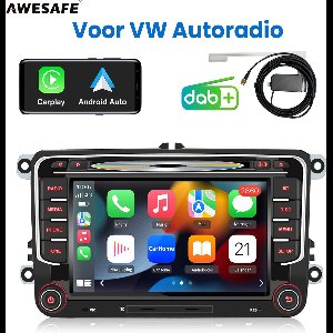 Awesafe Autoradio - Geschikt voor Volkswagen Golf 5 & 6 Polo Caddy Bora Jetta Passat - Draadloze Carplay & Android Auto - Windows CE System - 7 Inch IPS HD Touchscreen - Bluetooth & Wifi - CD DVD Player - Met DAB+