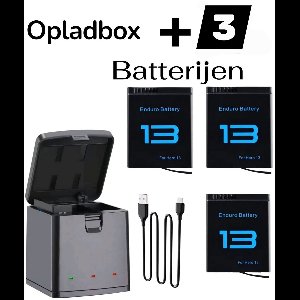 Opladbox voor GoPro Hero 13 Black - Opladbox +3 Batterijen - Opladbox voor 3 Batterijen - Inclusief 3 Batterijen - Gopro 13 - 3 Battery's - Charger Box for Gopro Hero 13 Black - Fast Charger - Opladbox 4 GoPro 13 Batterijen - GoPro 13 Accessoires - B