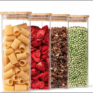 Voorraadpotten met houten deksel - Glas - Set van 4 - 1750 ml