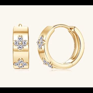 Selevie Oorbellen Gouden Ringen met klavertjes van Moissanite - C&A Clover Golden Earrings bangles - Hoops