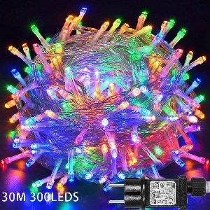 MUPOO Kerstverlichting lichtsnoer Buiten - Veelkleurig 30 m 300 LEDs - 8 modi - IP44 Waterdicht - Timer- Geheugenfunctie -voor kerstboomverlichting