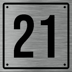 Huisnummerbord 21 - Incl. Schroeven en Pluggen – Acrylaat - 10 x 10 cm - RVS met Zwart