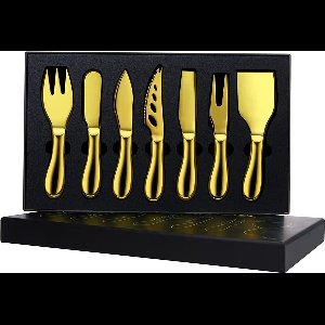 Gouden Kaasmessen Set - Kaasmesjes Roestvrijstaal - 7 Delig inclusief Geschenkverpakking