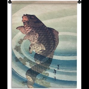 Wandkleed Aziatische schilderkunst - Vintage gravure koi vis Wandkleed katoen 60x80 cm - Wandtapijt met foto