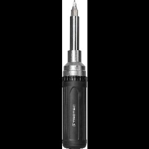 TROTEC 9-in-1 ratelschroevendraaier - 3 bits voor gleuf, 3 bits voor kruiskop en 3 zeskant-doppen