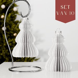 Fleuriek – Luxe kerstbal kerstboom – Wit, 10 stuks – Onbreekbare kunststof kerstornamenten – Boomvormige kerstballen, chique kerstversiering voor kerstboomdecoratie