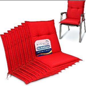 Beautissu Base NL – Set van 8 Tuinstoelkussens Lage Rug 100x50x6 cm Rood Kussen voor Tuinstoelen Zitkussen