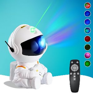 BOECK - Nachtlampje - Kinderlamp - Sterren & Maan Projector - Robot-astronaut projector nachtlampje – 360° rotatie, warm LED-licht, oplaadbaar