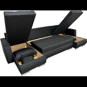 Hoekbank EtnaLux™ Zwart – U-Vormige Comfortabele Bank met Slaapfunctie en Uitklapbare Bedfunctie, Converteerbare Hedendaagse Woonkamerbank – Medahomestore