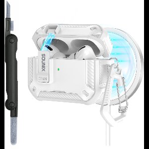Sounix Hoesje geschikt voor Airpods Pro 1 / 2 - Met schoonmaak borstel - Airpods Pro Hoesje - Armor Case met Lock - Wit