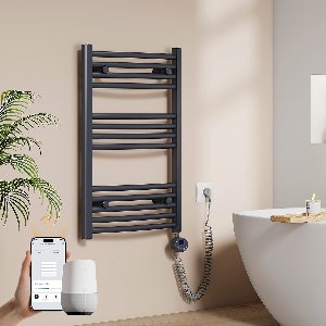 EMKE Elektrische Handdoekradiator - Slimme Bediening - APP Week Timer - 75x50cm - 300W - Mat Antraciet