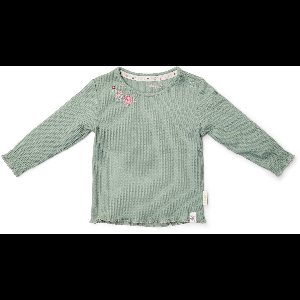 Little Dutch – Rib shirt lange mouw – groen met bloemenborduursel – maat 86 – Fairy Garden