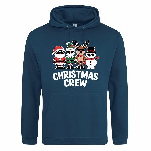 Blauwe (ink blue) hoodie met "Christmas crew" - maat L - kersttrui, kerst, kerstmis, fout, kerstfeest, kerstmis, trui, kerstdiner, aankleding, hoody, hoedie
