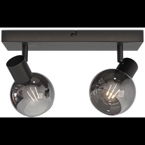 HOFTRONIC - Glazura LED Plafondlamp - Glazen Bollen - Smoke Glas - 2 spots (excl.) - E14 fitting - Zwart - IP20 - Plafondlamp Rookglas - Afzonderlijk kantelbaar & draaibaar - 2 jaar garantie
