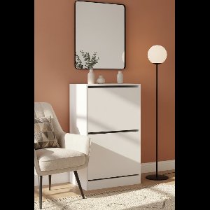 Elegante Schoenenkast met 2 Kleppen – Witte Schoenopberger voor Gang, Hal en Woonkamer – Ruimtebesparend, Modern Design, Duurzaam Hout – 60 x 42 x 108 cm Medahomestore