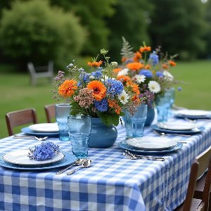 Tafelkleed – Blauw-Wit Geruit - 140 x 360 – 4x4 cm Geweven Ruit – Oktoberfest Stijl – Strijkvrij – Met Blauw Biesband – Voor Binnen & Buiten