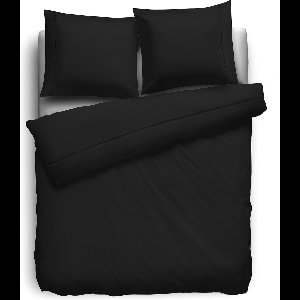Eleganzzz Dekbedovertrek Percal Katoen Uni - Met Bies - Black - Dekbedovertrek 260x200/220cm - Dekbedovertrekken - Lits Jumeaux