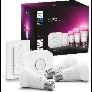 Philips Hue starterkit - wit en gekleurd - 3 lampen - E27 - 1100lm - 1 dimmer switch