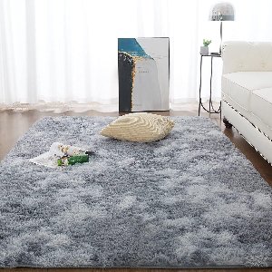 Vloerkleed voor de woonkamer, pluizig grijs, hoogpolig, hoogpolig, hoogpolig, lichtgrijs, 90 x 150 cm