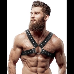FETISH SUBMISSIVE ATTITUDE - MEN'S CROSS-OVER ECO-LEATHER CHEST HARNESS WITH STUDS | BONDAGE | BDSM | FETISH ACCESSORIES | CHEST HARNESS