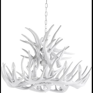 Wild’nChic - Luxe Kroonluchter Herten Gewei - 9 Lichts - Wit - E14 Fitting - Landelijk, Rustiek, Modern, Designlamp, Dierenlamp, Hanglamp, Plafondlamp, Woonkamer, Eetkamer, Slaapkamer