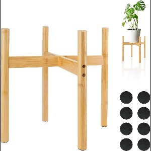 Candala Verstelbare plantenstandaard, moderne plantenstandaard voor binnen uit de eeuw, houten plantenpotstandaard voor binnen en buiten, tuin, tuin, tuin, huis, kantoor (33 cm)