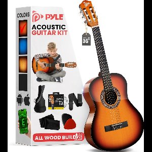 Pyle Akoestische Gitaar Set- 1/4 Maat Gitaar-Volledig Houten Nylon Snaar Instrument- met Capo, Gigbag, Gitaarband, Extra Set Snaren- Gitaar voor Beginners en Volwassenen