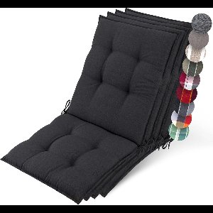 Beautissu Sun-NL – Set van 4 Premium Lage Rugleuning Kussen 100x50 cm - UV-bestendig & 8cm Dik Kussen Tuinstoelkussen Antislip Bevestigingsbanden – Stevige Stof Antraciet Gestreept